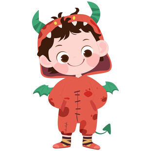 万圣节穿恶魔服装可爱男孩插画