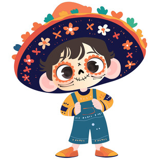 万圣节墨西哥骷髅头装扮儿童插画