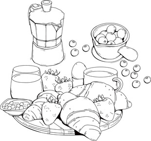 手绘早餐美食场景 矢量图