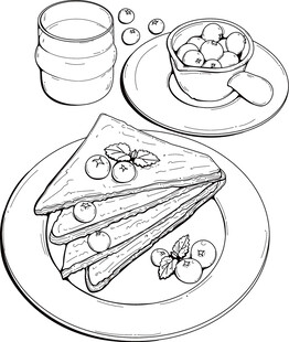 手绘美味点心与饮品 矢量图