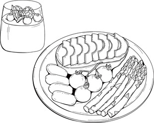 美味西餐摆盘 矢量图