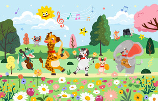 卡通可爱小动物音乐会儿童背景墙