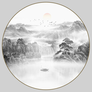 圆形意境水墨山水画
