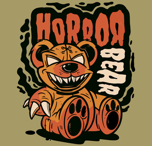 服装印花矢量恐怖小熊插画