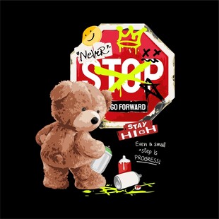 服装印花矢量小熊潮牌图案