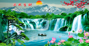 八方聚财山水画