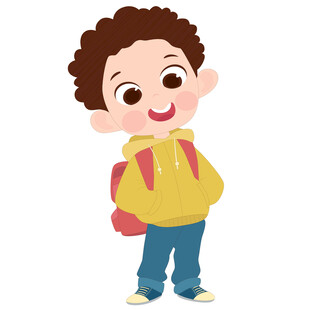 卡通背书包去上学的可爱卷发男孩