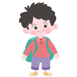 卡通穿条纹衫背着书包去上学男孩