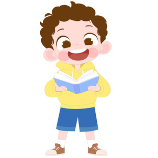 卡通风开心快乐阅读学习的男孩