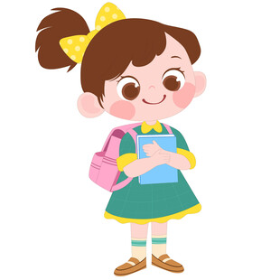 卡通开心快乐学习的马尾辫女孩