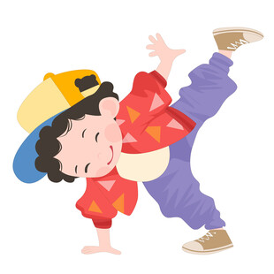 卡通戴帽子跳街舞的潮流嘻哈男孩