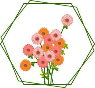 六边形框中的粉色花卉 矢量图