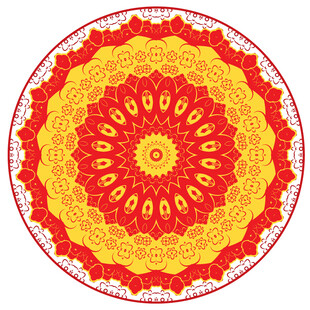 圆形红黄色古典吉祥花纹图案