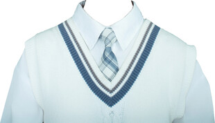 白马甲白衬衣浅蓝领带