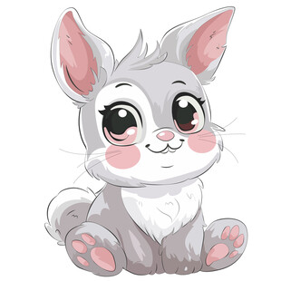 卡通风中秋节可爱毛茸茸萌宠小灰