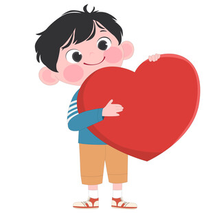 卡通风可爱男孩拿着爱心红心儿童