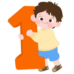 卡通可爱数学课男孩抱着数字1