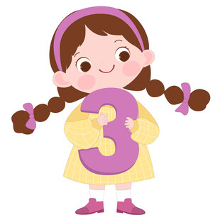 卡通可爱数学课女孩抱着数字3