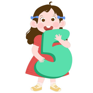 卡通可爱数学课女孩抱着数字5