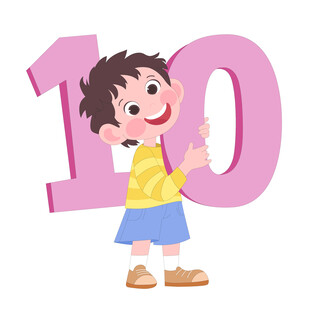 卡通可爱数学课男孩抱着数字10