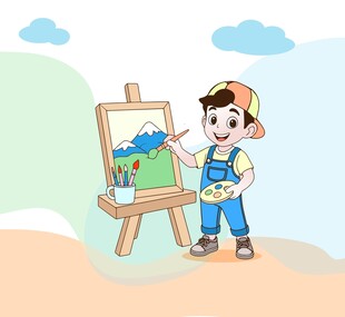 矢量卡通手绘小画家插画