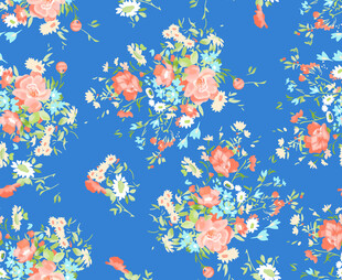 蓝色底多彩花卉图案
