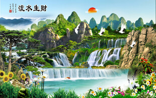 瀑布风景画
