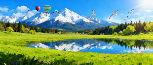 雪山下的湖泊草原