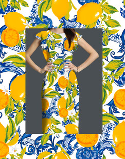 柠檬背景下的时尚女性穿搭