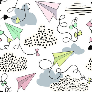 纸飞机与云朵的梦幻图案