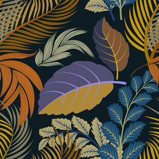 热带风多彩叶片图案设计