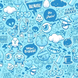 蓝色卡通图案无缝背景图