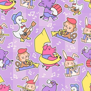 卡通动物乐队演奏图案