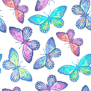 多彩蝴蝶无缝图案背景