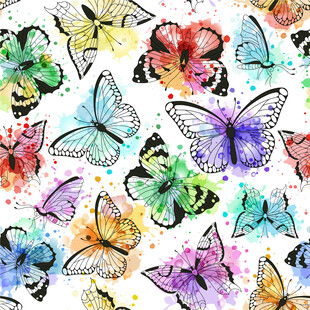 多彩水彩蝴蝶无缝图案数码印花