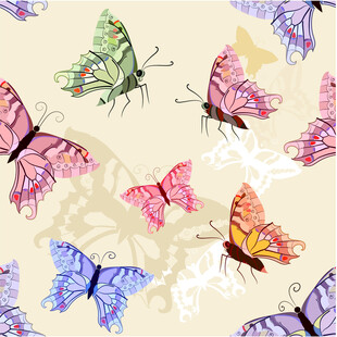 多彩蝴蝶飞舞图案背景数码印花