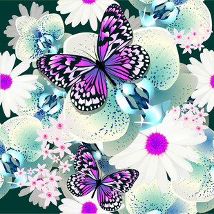 蝶舞繁花间数码印花四方连续