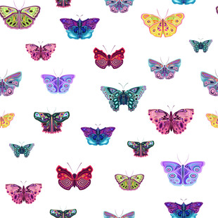 多彩蝴蝶无缝图案背景数码印花