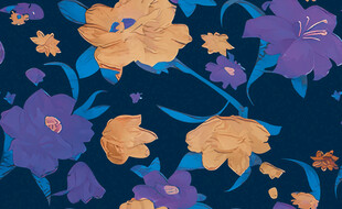 深蓝底多彩花卉图案