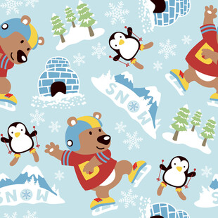 冰雪动物欢乐滑冰图案