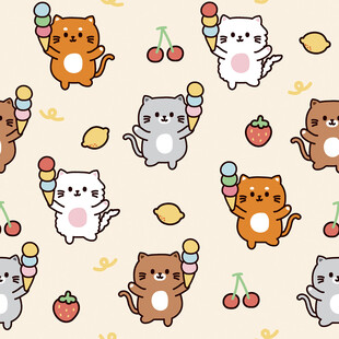 可爱猫咪水果图案背景图