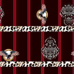 红底条纹配徽章图案设计