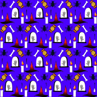 紫色背景万圣节元素图案