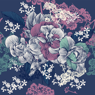 花卉图案设计数码印花 四方连续