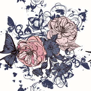 花卉蝴蝶装饰图案设计数码印花四