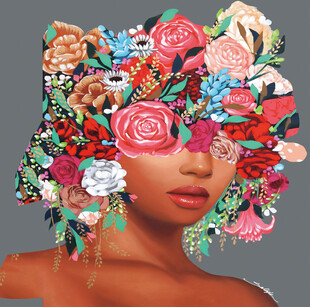 繁花覆头的魅力女性形象