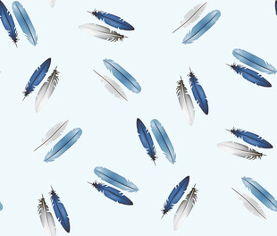 蓝白羽毛水彩无缝图案
