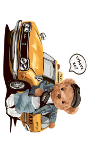 卡通熊与汽车碰撞场景