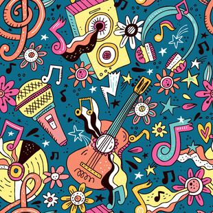 多彩音乐元素插画图案