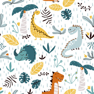 可爱卡通动物与植物图案